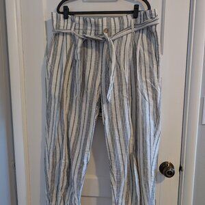 Madewell Linen Blend Black and White Striped Taper Pants